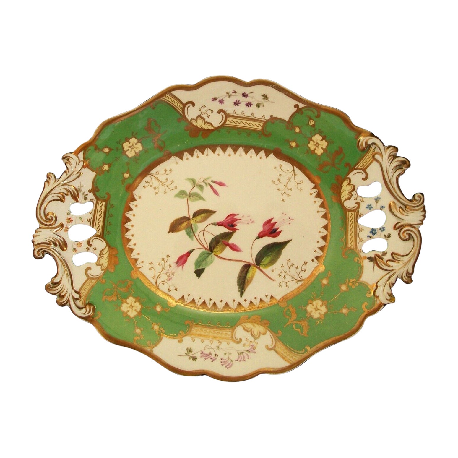 COALPORT, 'Fuchsia', Antique Botanical Serving Platter, U.K., Circa 1830's For Sale