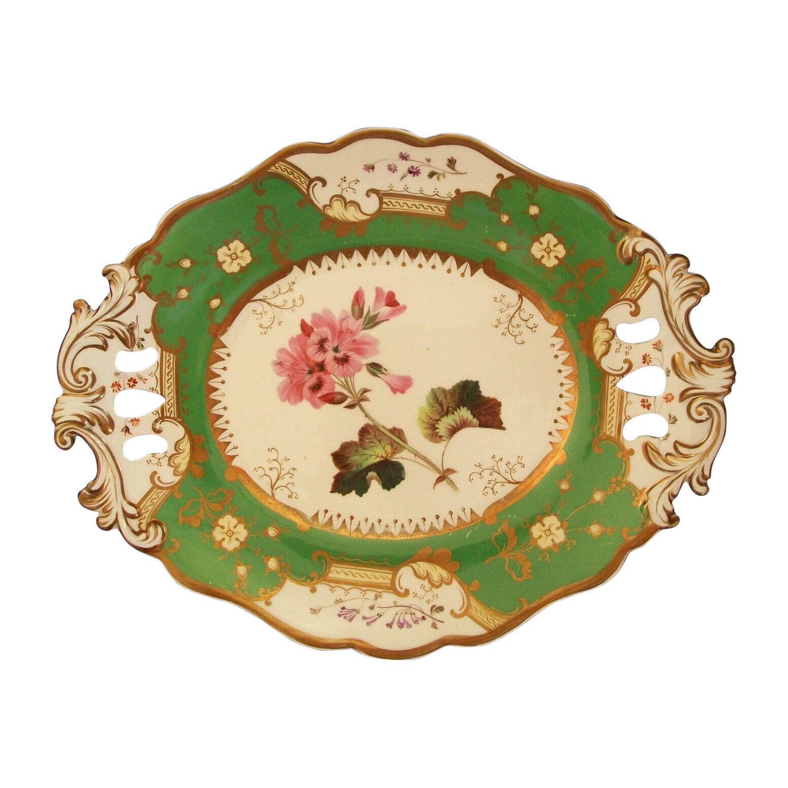 COALPORT, 'Geranium', Antique Botanical Serving Platter, U.K., Circa 1830's For Sale