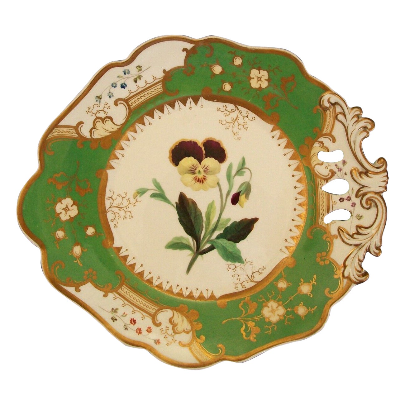 Coalport, „Pansy“, antike botanische Servierplatte, Vereinigtes Königreich, um 1830