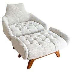 Mid-Century Modern Tufted Lounge Chair and Ottoman Attributed to Alan White