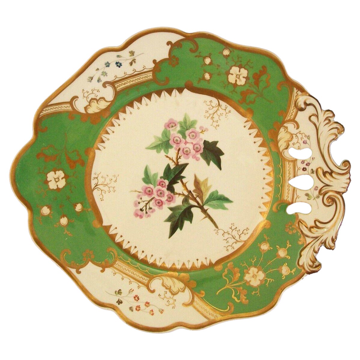 Coalport, „Hawthorn“, antike botanische Servierplatte, Vereinigtes Königreich, um 1830 im Angebot