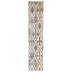 Chemin de table moderne en laine, style marocain, ivoire, fait à la main, au design tribal.