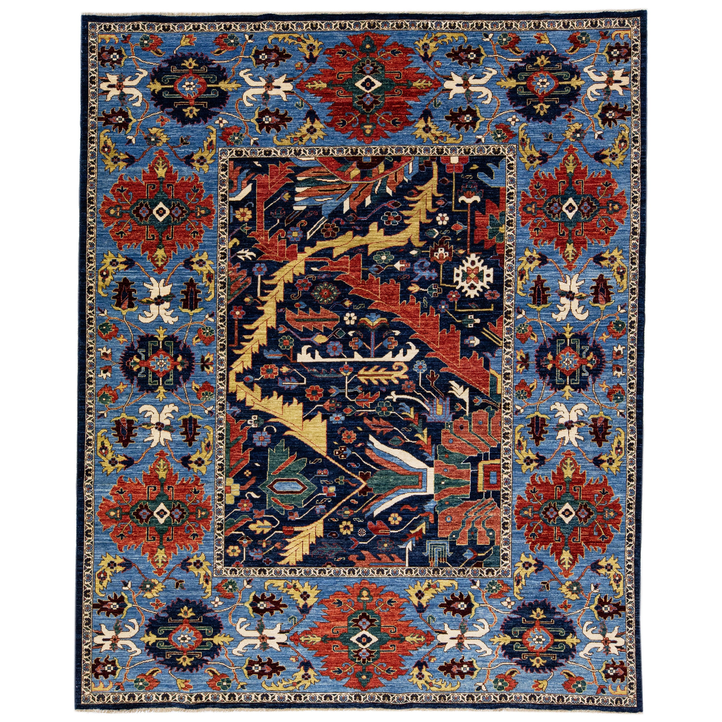 Multicolor Modern Serapi Style Handmade Allover Designed Wool Rug For Sale