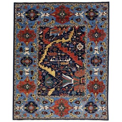 Alfombra de lana multicolor de estilo serapi moderno hecha a mano con diseño integral