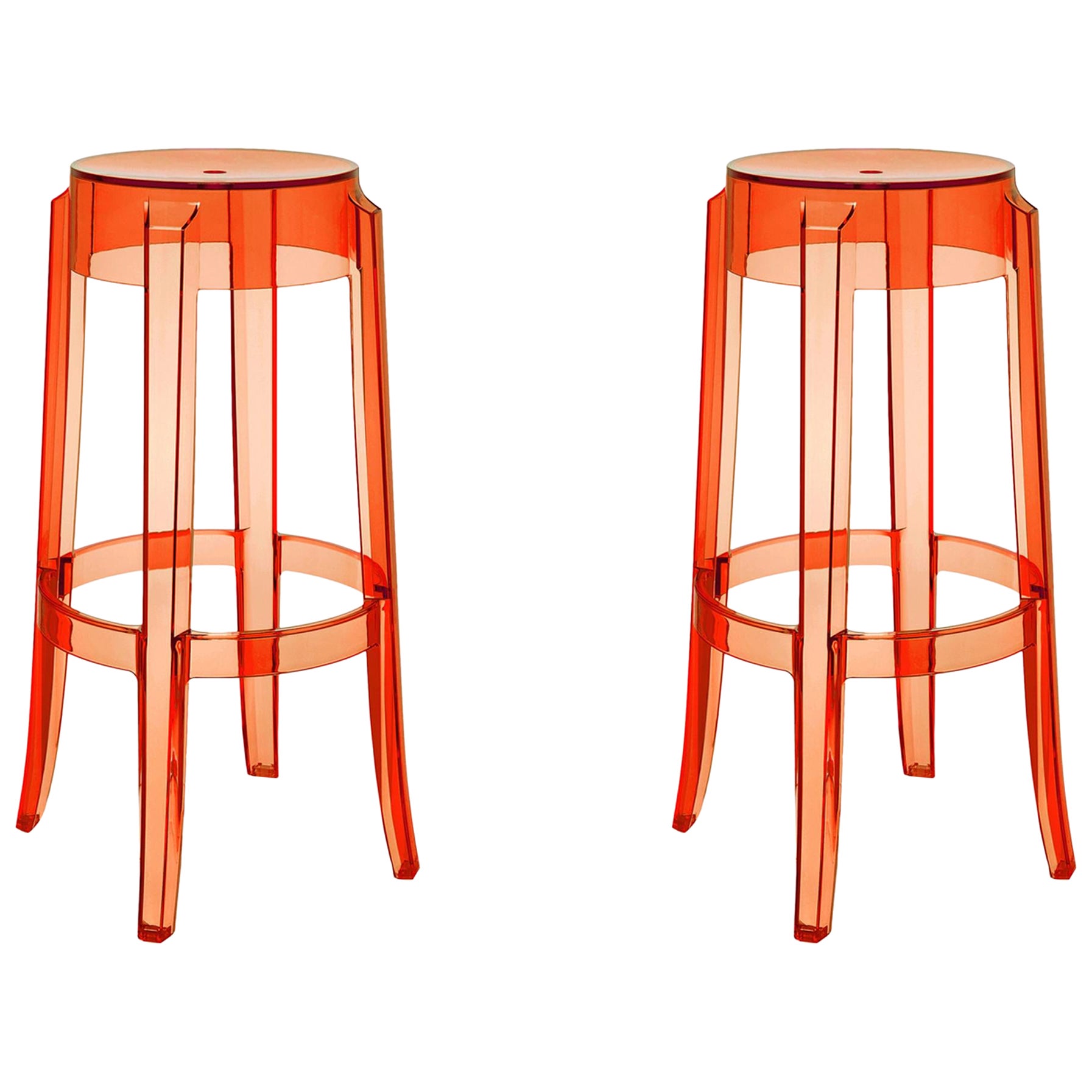 Set of 2 Kartell Charles Ghost Medium Stools in Crystal by Philippe Starck For Sale at 1stDibs