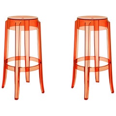 Set of 2 Kartell Charles Ghost Medium Stools in Amber by Philippe Starck