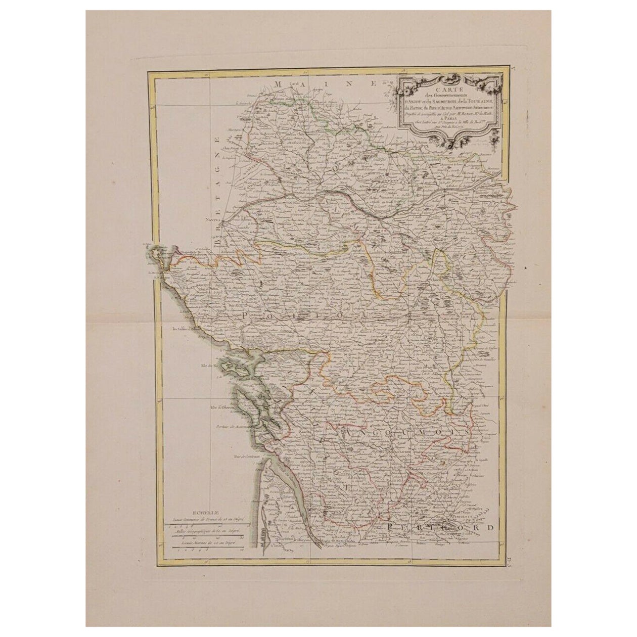 1771 Bonne Map of Poitou, Touraine and Anjou, France, Ric.a015 For Sale