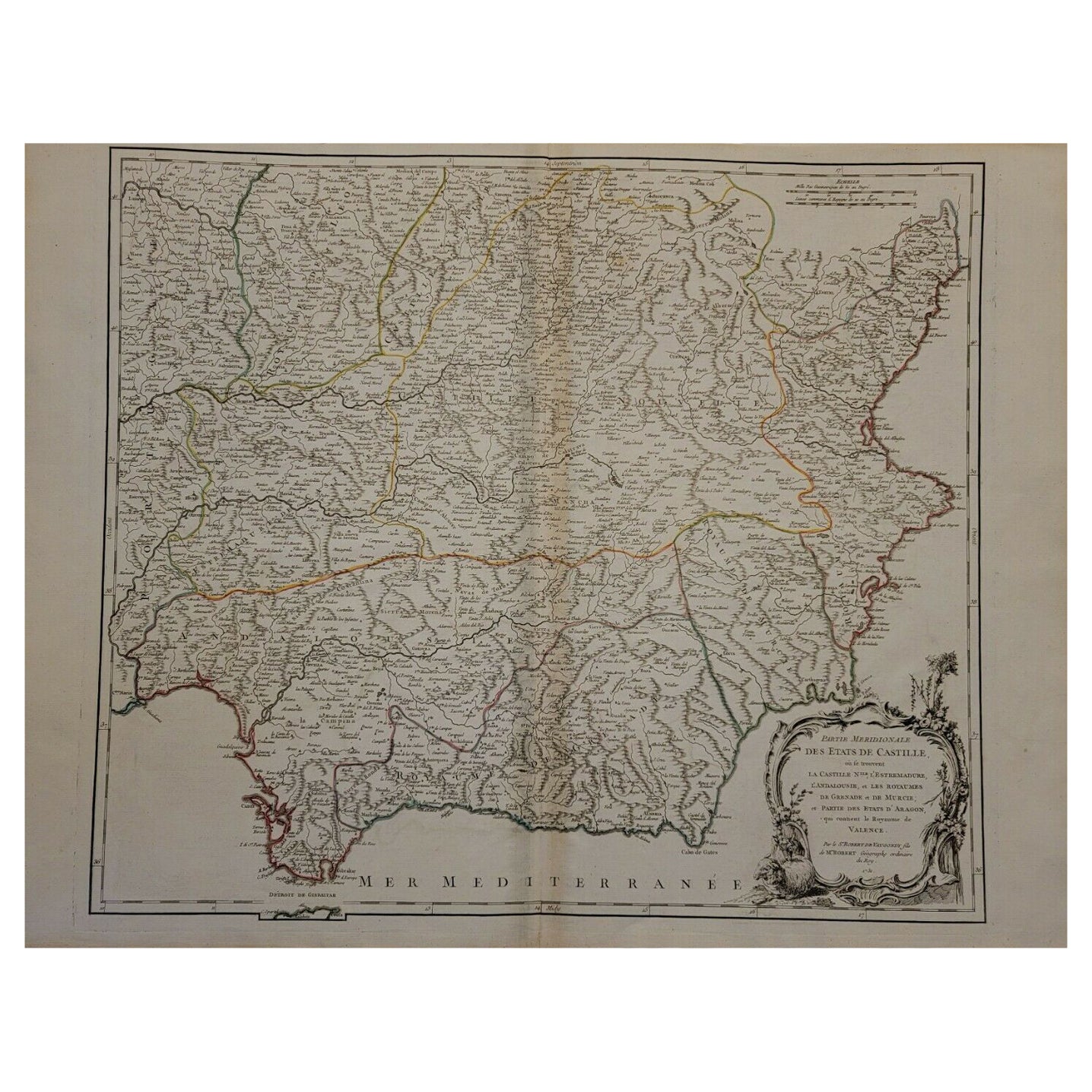 Carte d'Espagne de 1751 Castilla Robert De Vaugondy 1ère édition, Ric.a001