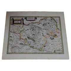 Antique 1633 Map, Entitled "La Douche De Berry, " Original Hand Colored Ric.0005