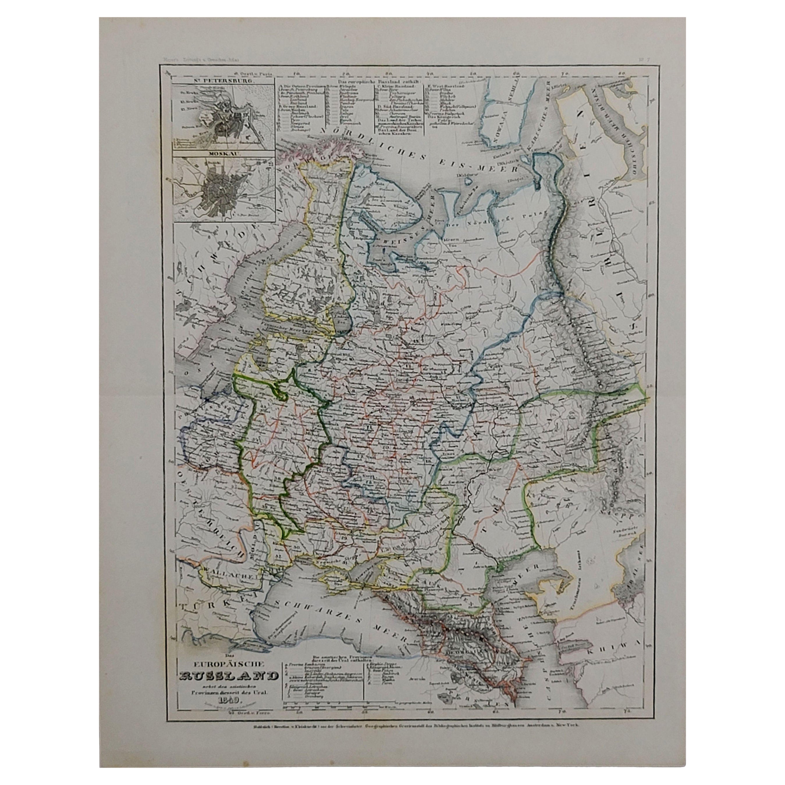 1849 Map of "Europaische Russland", 'Meyer Map of European Russia', Ric. R017 For Sale