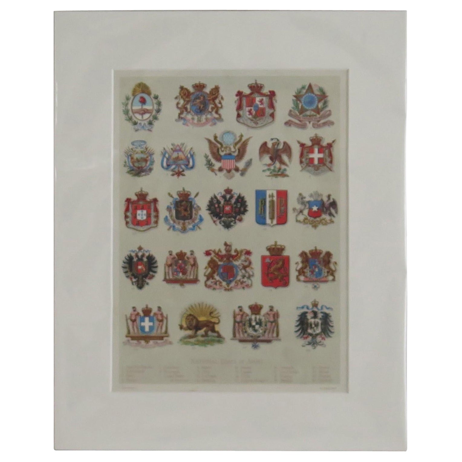 Mounted Print of National Coats of Arms by Tiffany & Co. from 1895 Encyclopedia  For Sale