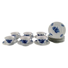 Royal Copenhagen Blue Flower Angular. Six Coffee Cups with Saucers and Plates