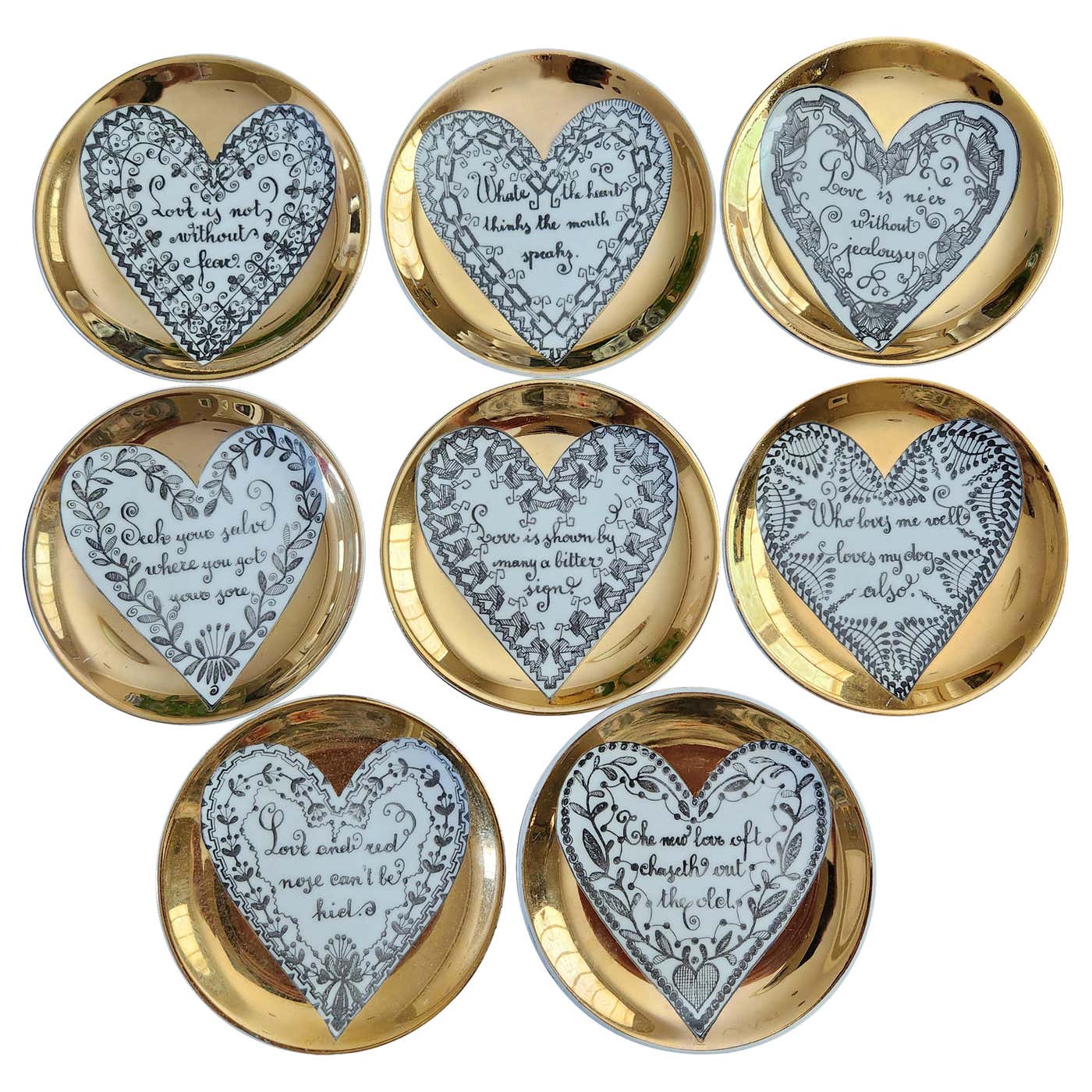 1950s Piero Fornasetti Love Coasters and Original Red Box at 1stDibs