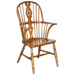 Reicher farbiger antiker Windsor-Sessel aus Ulmenholz mit Radrücken, 19. Jahrhundert