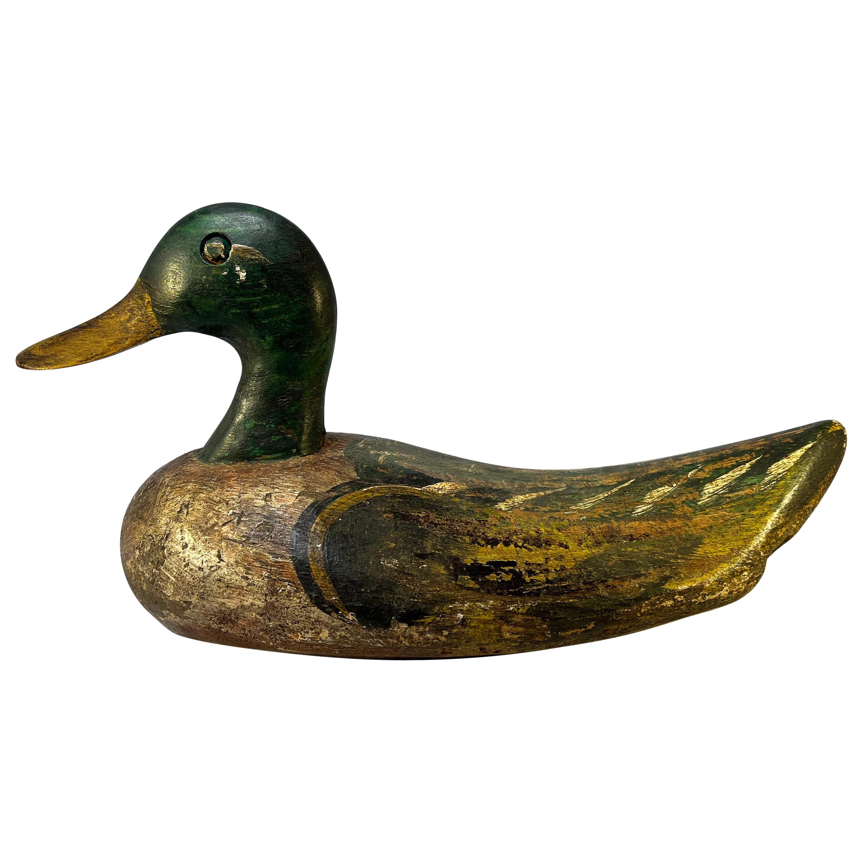 Superior Antique English Cork Mallard Decoy Duck, Early 20th Century