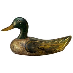 Superior Antique English Cork Mallard Decoy, Original Paint, Early 20th Century