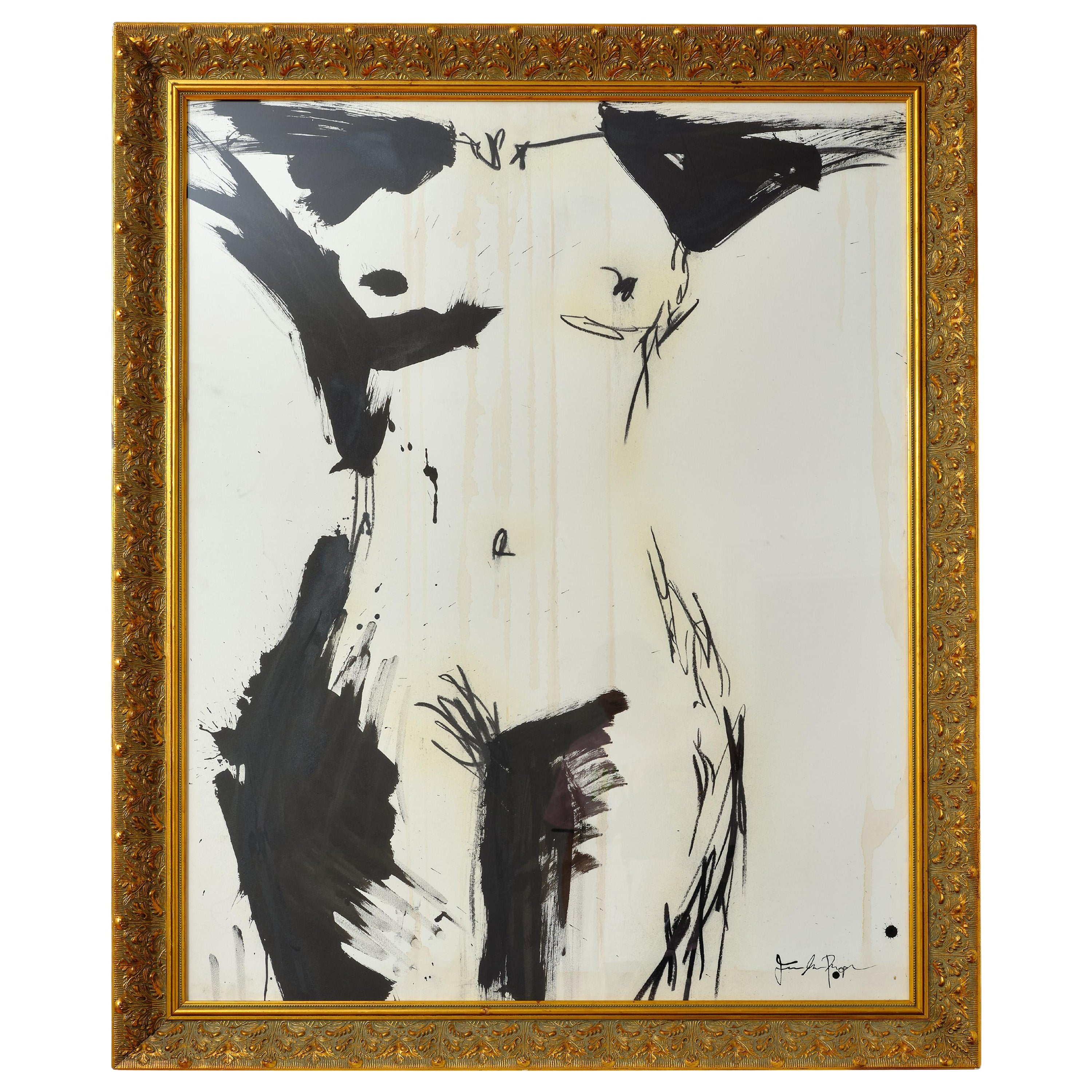 Nude Painting by Jenna Snyder-Phillips, with Gold Frame, 2012, Sumi Ink on Paper For Sale
