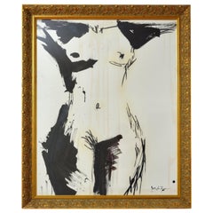 Nude Painting by Jenna Snyder-Phillips, with Gold Frame, 2012, Sumi Ink on Paper