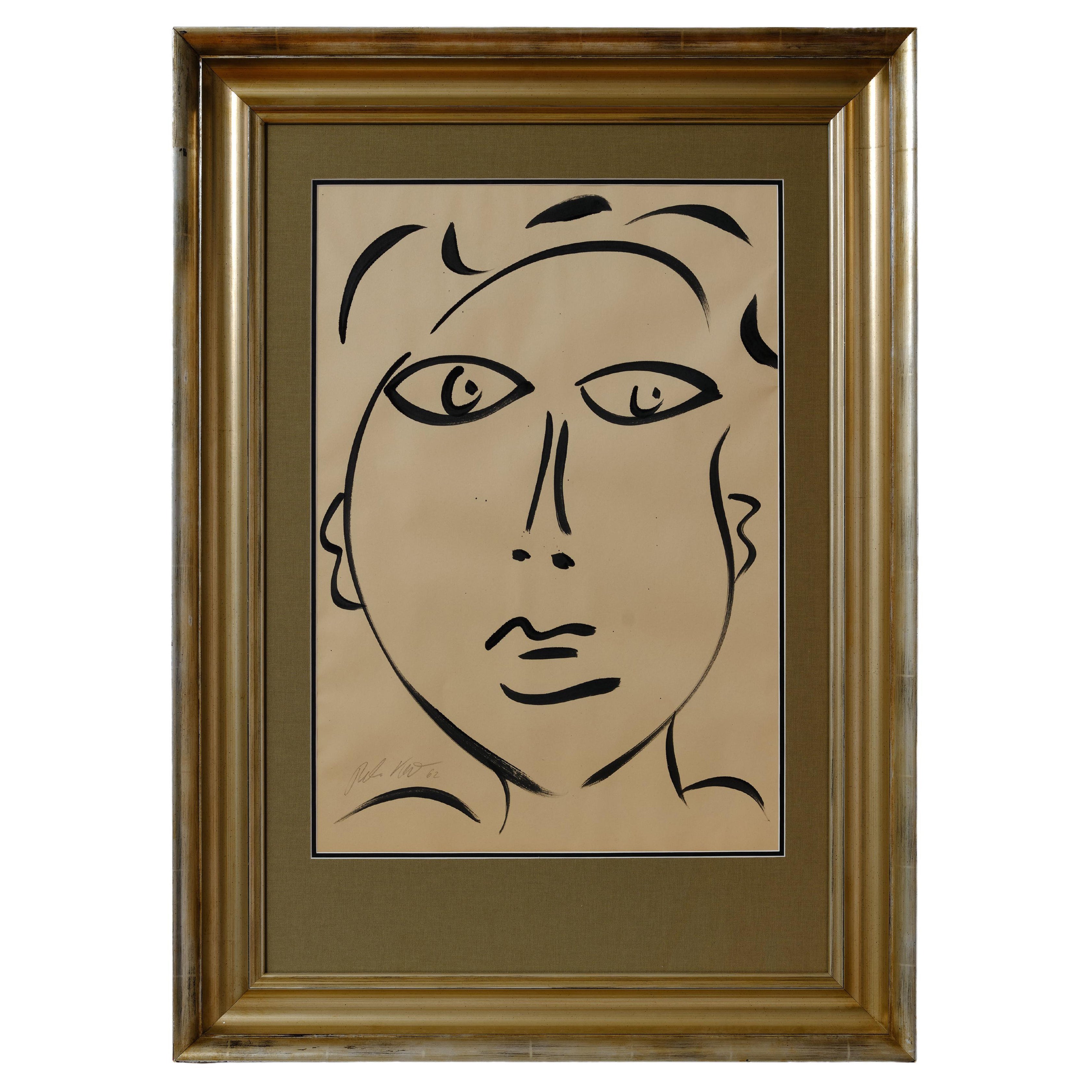 Painting by Peter Keil, New Silver Wood Frame with Linen Mating, C 1962, Acrylic For Sale