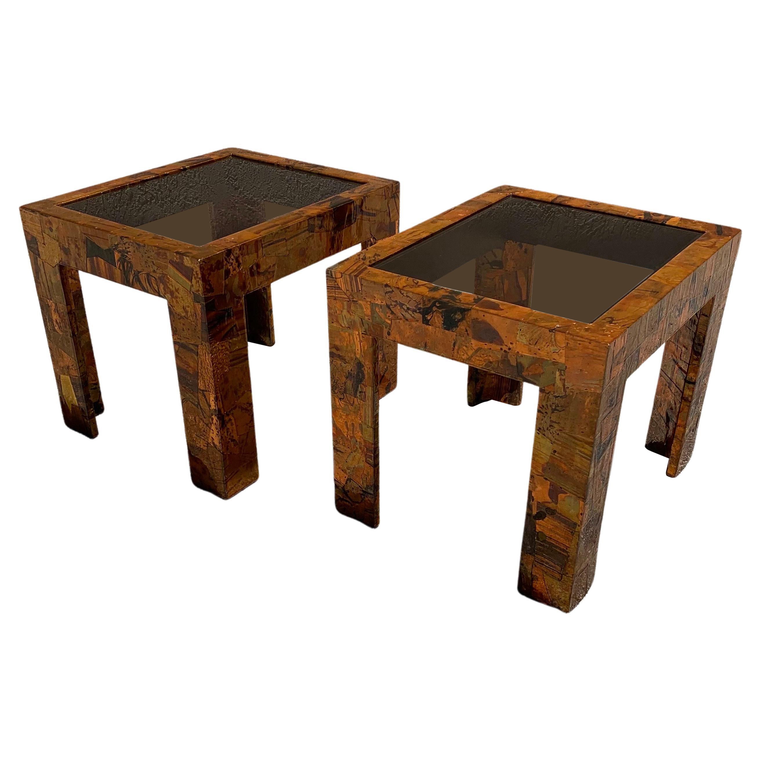 Mid-Century Modern Copper and Brass End Tables in the Style of Paul Evans