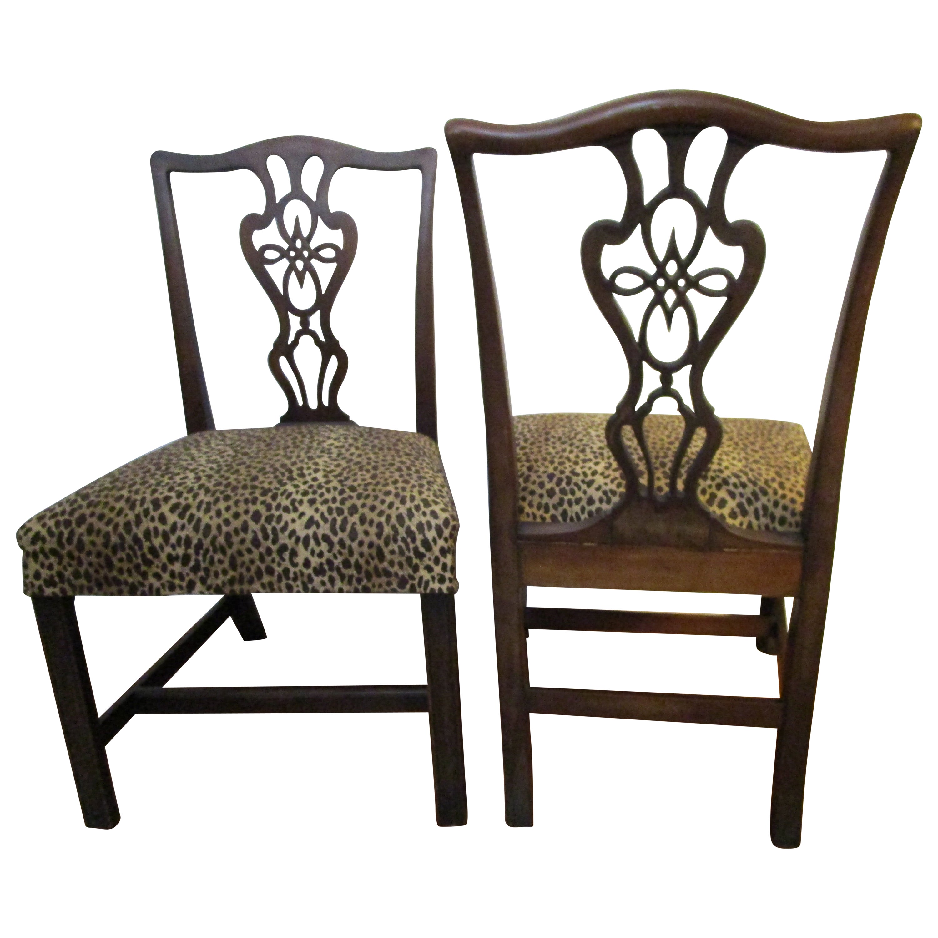 Pair of Leopard Pattern Federal Chippendale 19th Century Mahogany Side Chairs For Sale