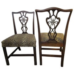 Pair of Leopard Pattern Federal Chippendale 19th Century Mahogany Side Chairs