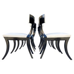 Set of Six Klismos Dining Chairs, Ebonized Wood, Leather