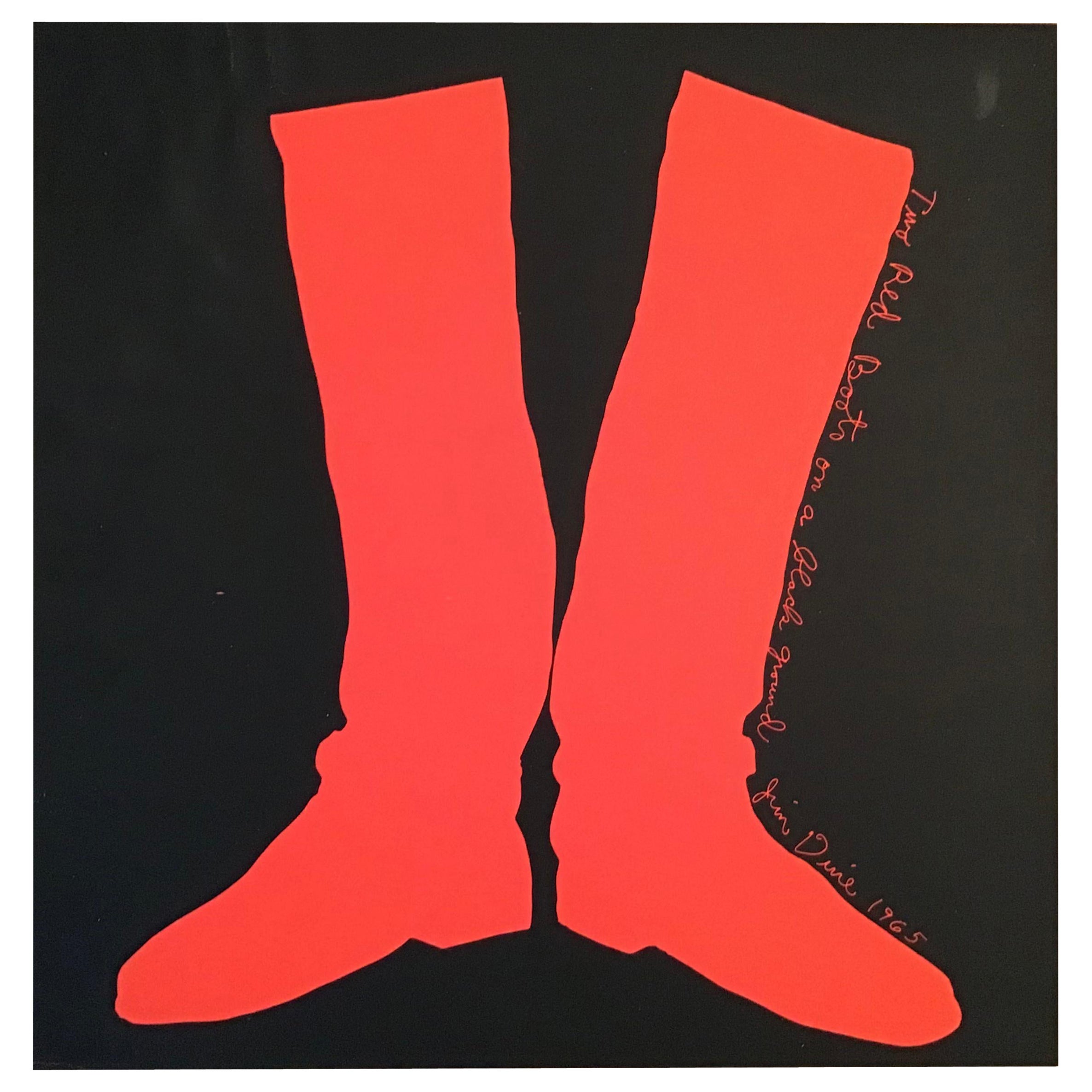 Deux bottes rouges sur fond noir sérigraphiées de Jim Dine