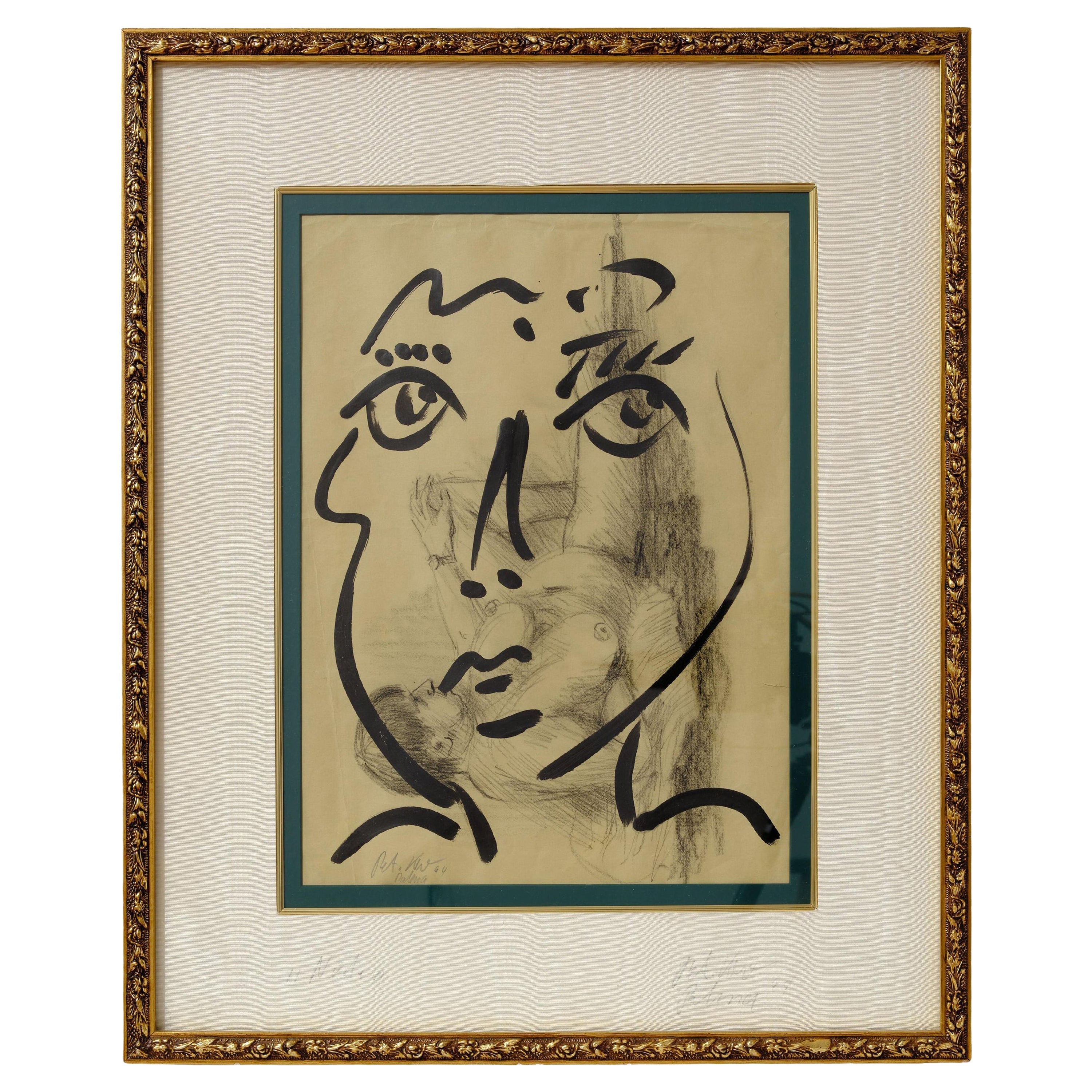 Quadro di Peter Keil, Arte del Medioevo, 1964, Arte moderna, Incorniciato, Carta, Firmato