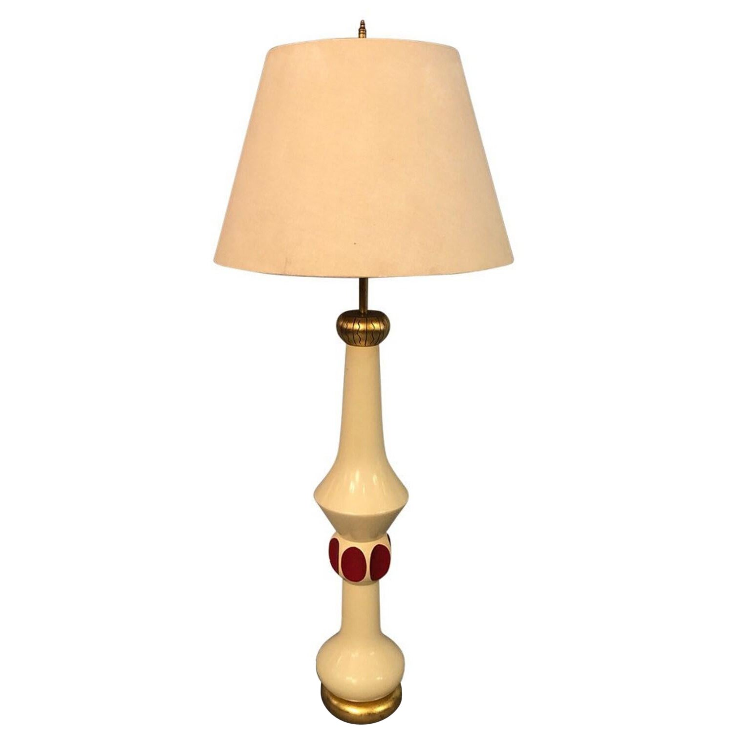 Vintage Mid-Century Modern 70's White Ceramic and Walnut Wood Table Lamp  For Sale at 1stDibs