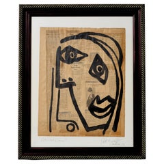 Painting by Peter Keil, Mid-Century Modern Art, C 1959, "Abstract Face"