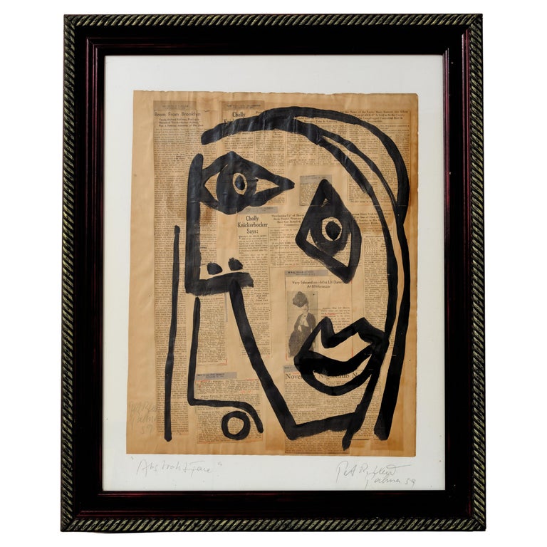Painting by Peter Keil, Mid-Century Modern Art, C 1959, "Abstract Face" For Sale