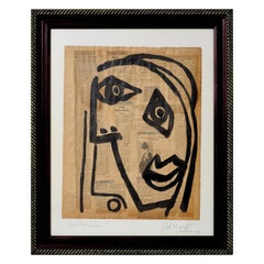 Painting by Peter Keil, Mid-Century Modern Art "Abstract Face" circa 1959 Framed