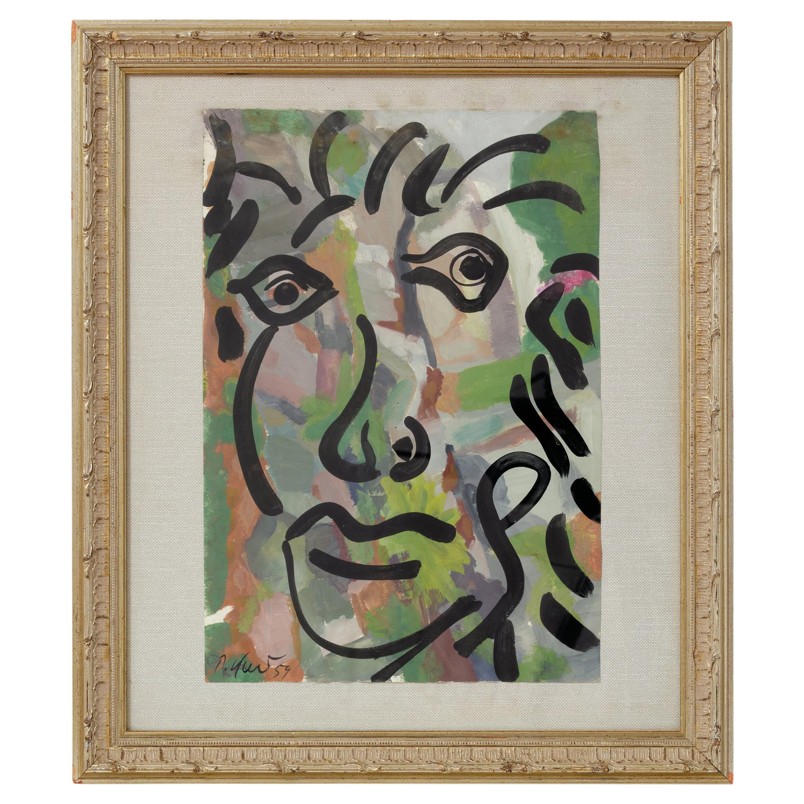 Quadro di Peter Keil, C 1959, La faccia del leone", Acrilico su carta, C 1959, incorniciato
