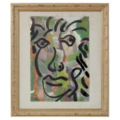 Peinture de Peter Keil, C 1959, « The Lion Face », encadrée, C 1959, Acrylique sur papier