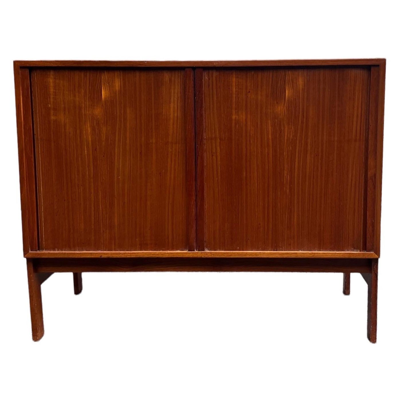 Vintage Danish Modern Tambour Door Record Cabinet of Credenza Imported For Sale