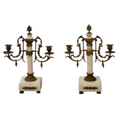Antique Pair of Louis XVI 19th Century Gilt-Bronze and Gilt-Metal and Marble Candelabra