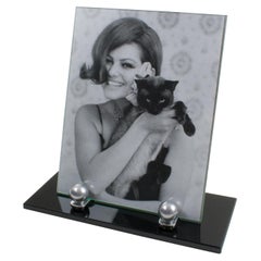 Art Deco Black Opaline Glass and Aluminum Picture Frame, 1930s