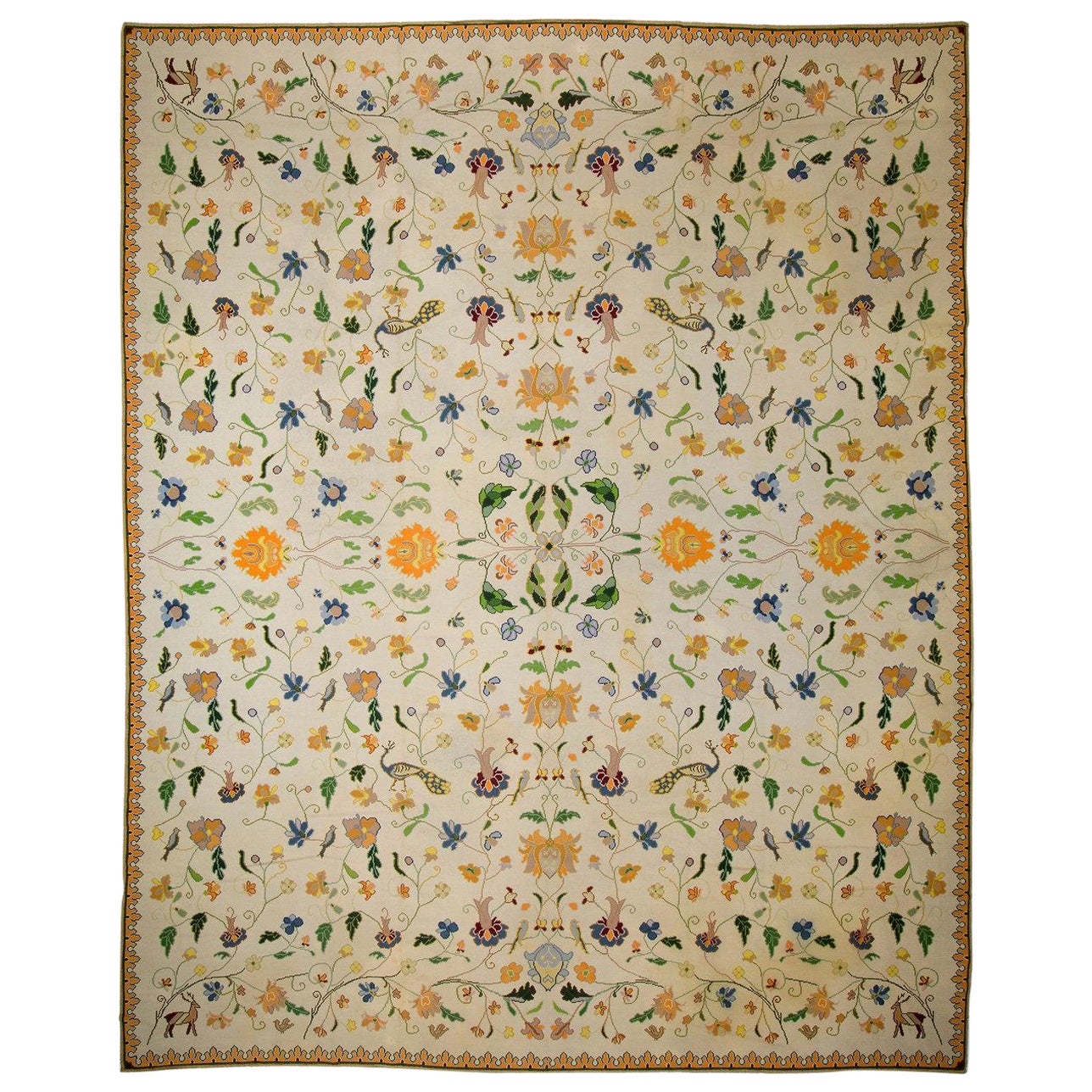 Vintage Ivory Portuguese Needlepoint Carpet For Sale