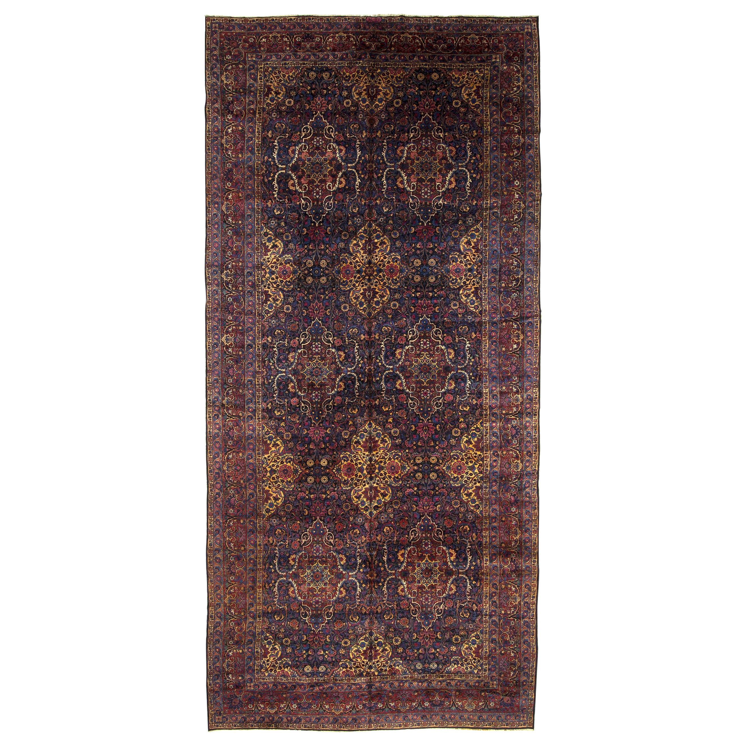 Antique Signed Persian Kerman Carpet For Sale