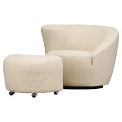 'Corkscrew' Chair & Ottoman by Vladimir Kagan for Directional in Bouclé, Signed