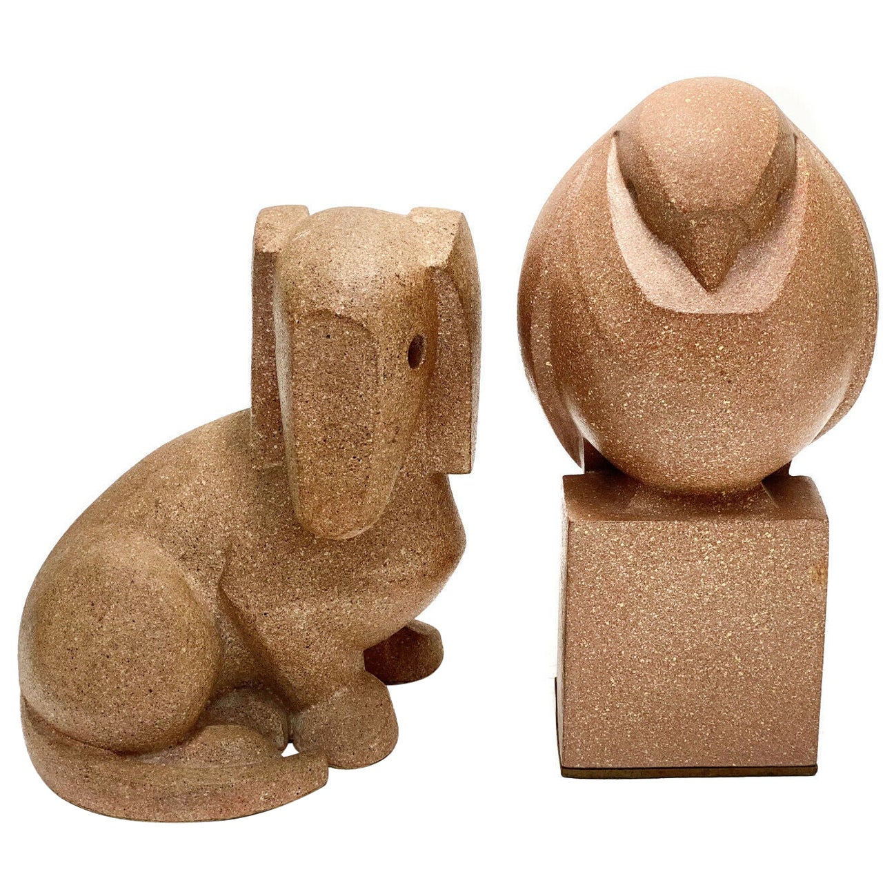 Figurines en céramique - Chien et hibou, signées, par Mimi Murphey