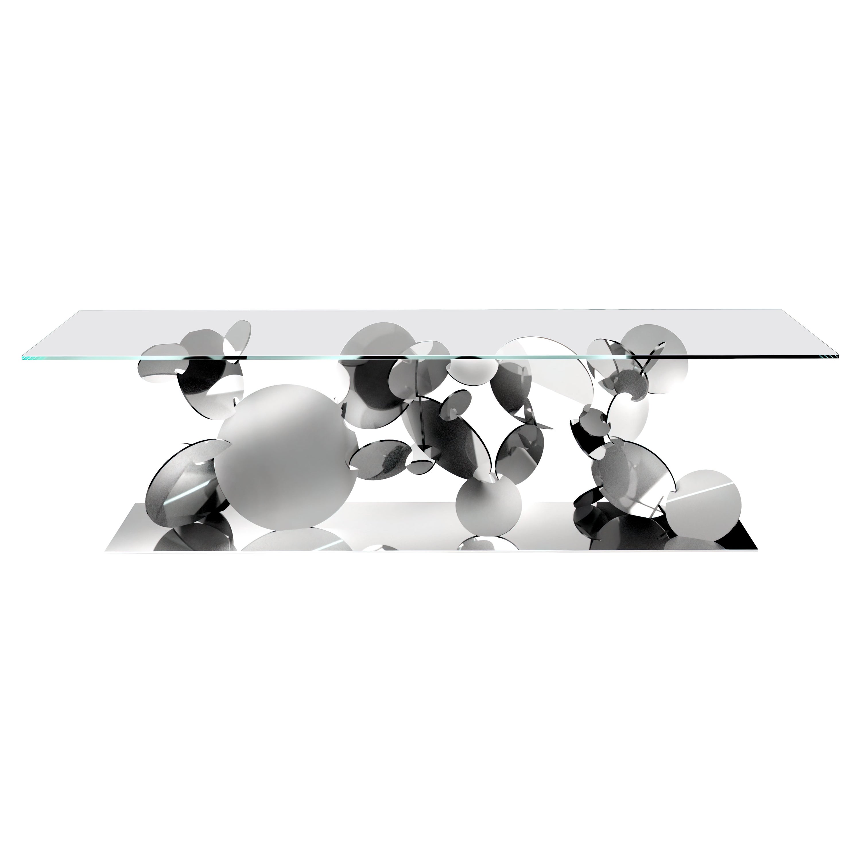 Dining Table Tempered Glass Top Stainless Steel Mirror Finish Base Collectible
