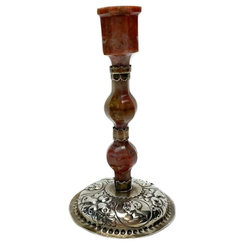 Victorian Carved Agate Silver Mounted Candlestick by Pairpoint Brothers, 1894 For Sale