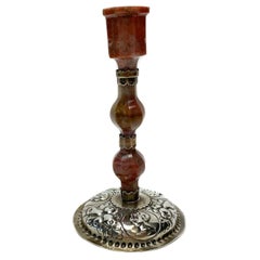 Antique Victorian Carved Agate Silver Mounted Candlestick by Pairpoint Brothers, 1894