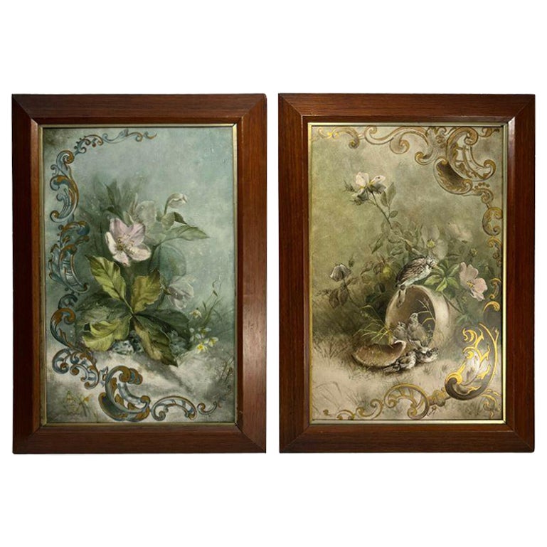 Pair French Hand Painted Porcelain Panel Plaques, Artist Signed, circa 1890