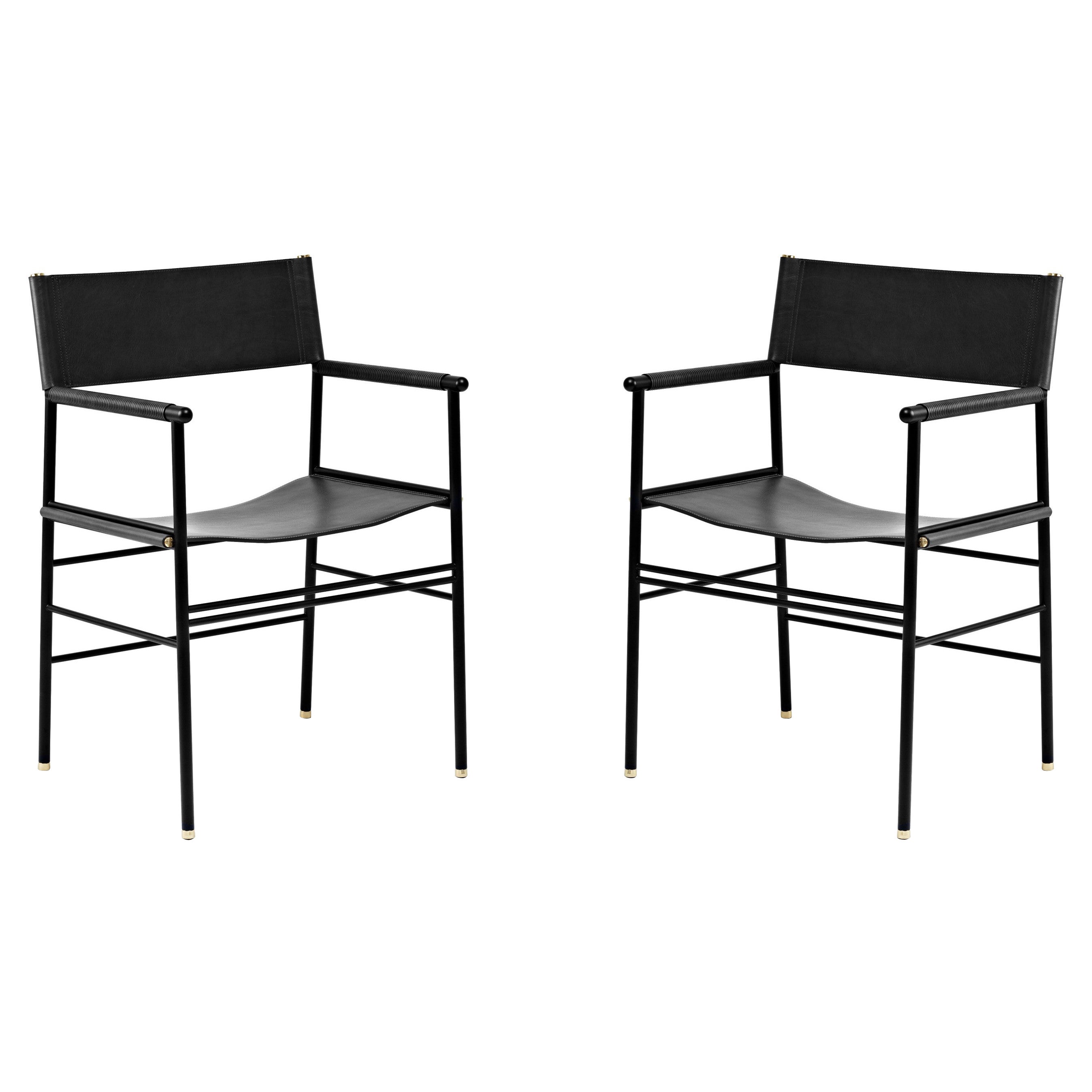 Pair Timeless Contemporary Armchair Black Leather & Black Rubber Metal