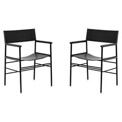 Pair Timeless Contemporary Armchair Black Leather & Black Rubber Metal