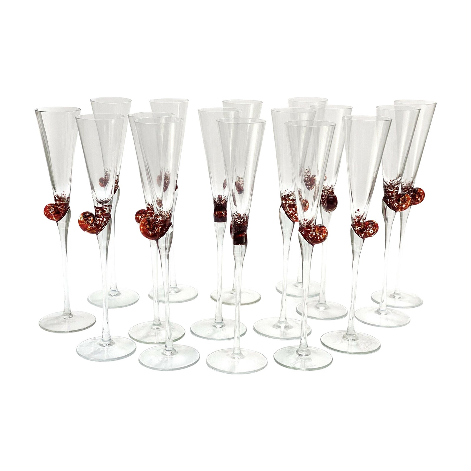 Set of 16 Continental Cut Glass Snail Escargot Caviar Wine Goblets For Sale