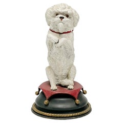 Vintage Austrian Novelty Cold Painted Bronze Inkwell Modelled as a White Dog, circa 1910